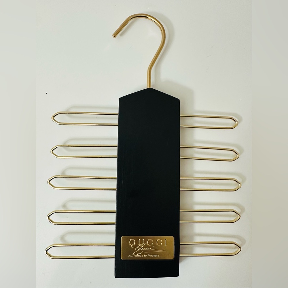 GUCCI “Made To Measure” Tie & Belt Rack Hanger- Gold And Black Wood- Luxury
